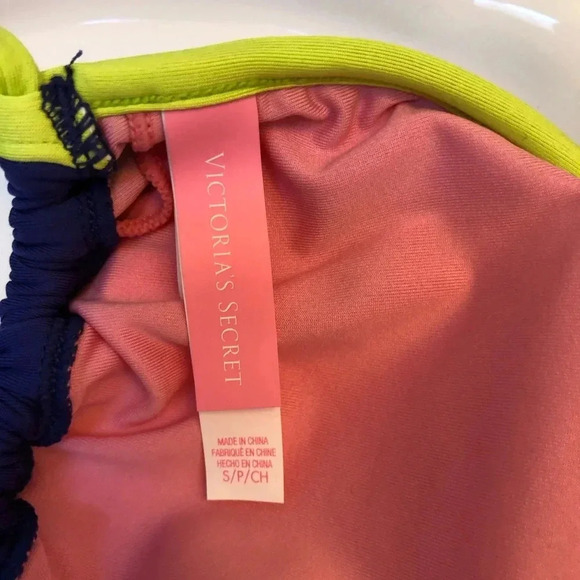 Victoria’s Secret VS String Bikini Top, sz Small, Pink Navy Lime NWT - Picture 3 of 5